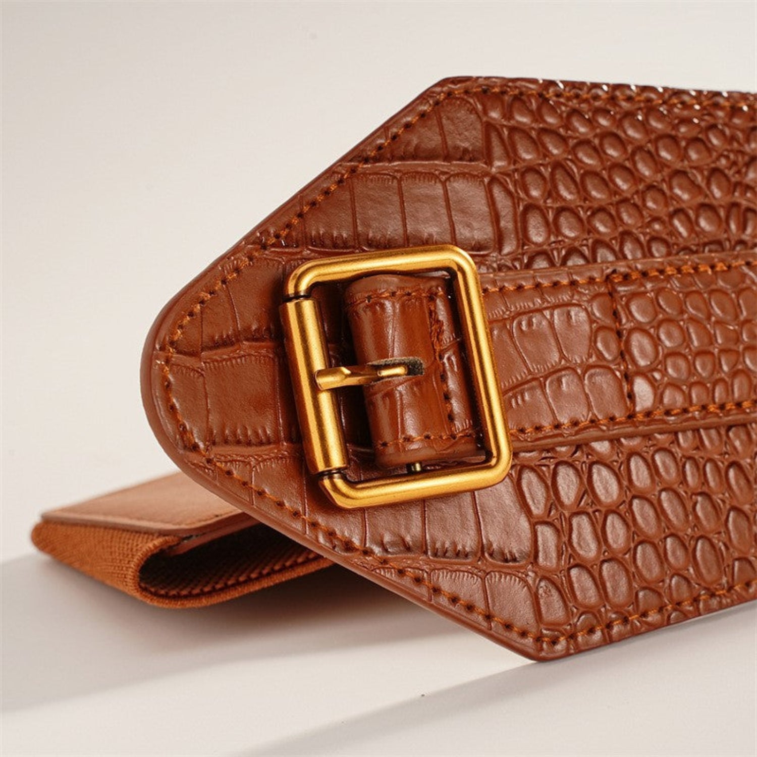 Crocodile Embossed Wide Waist Brown Belt JLTHB0382