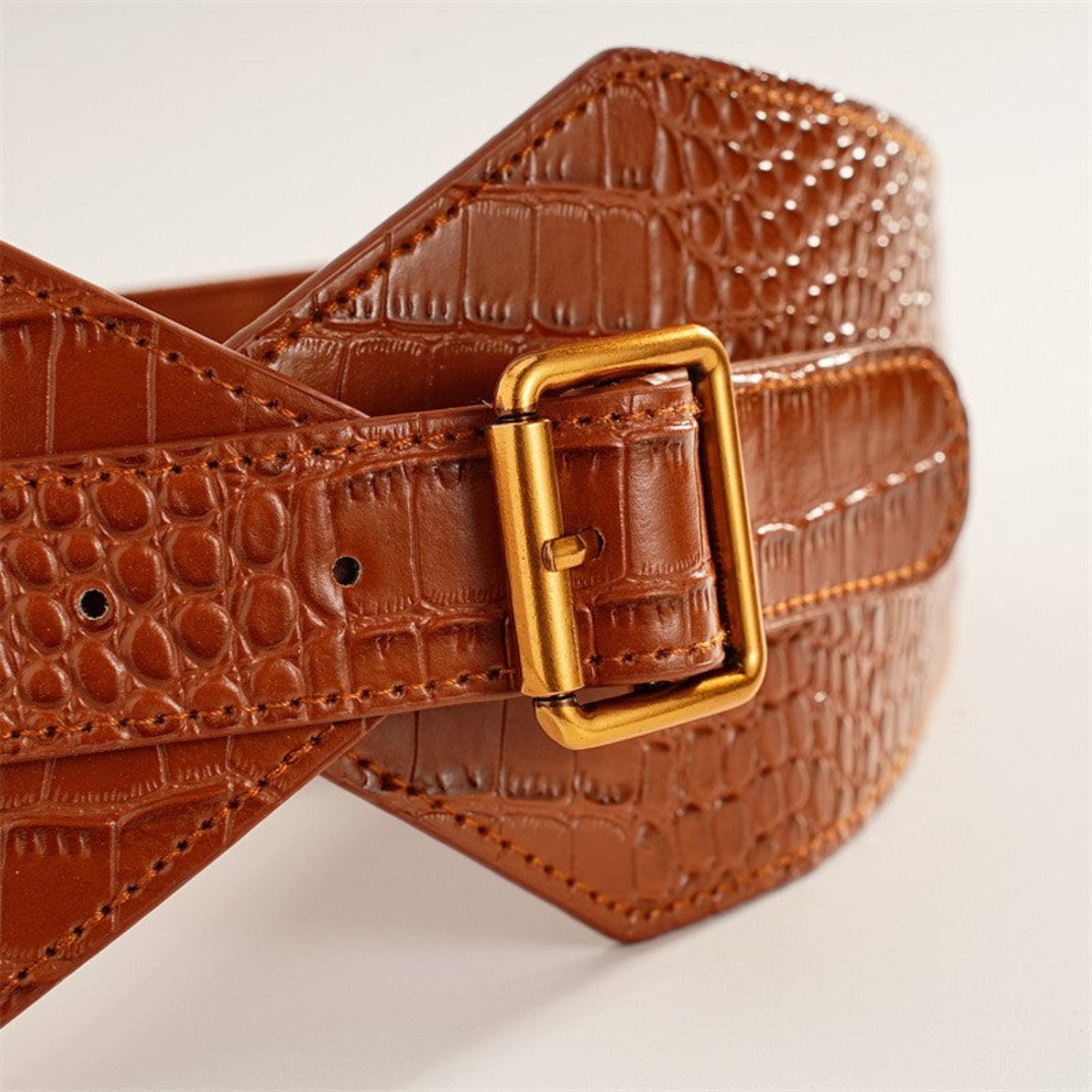 Crocodile Embossed Wide Waist Brown Belt JLTHB0382