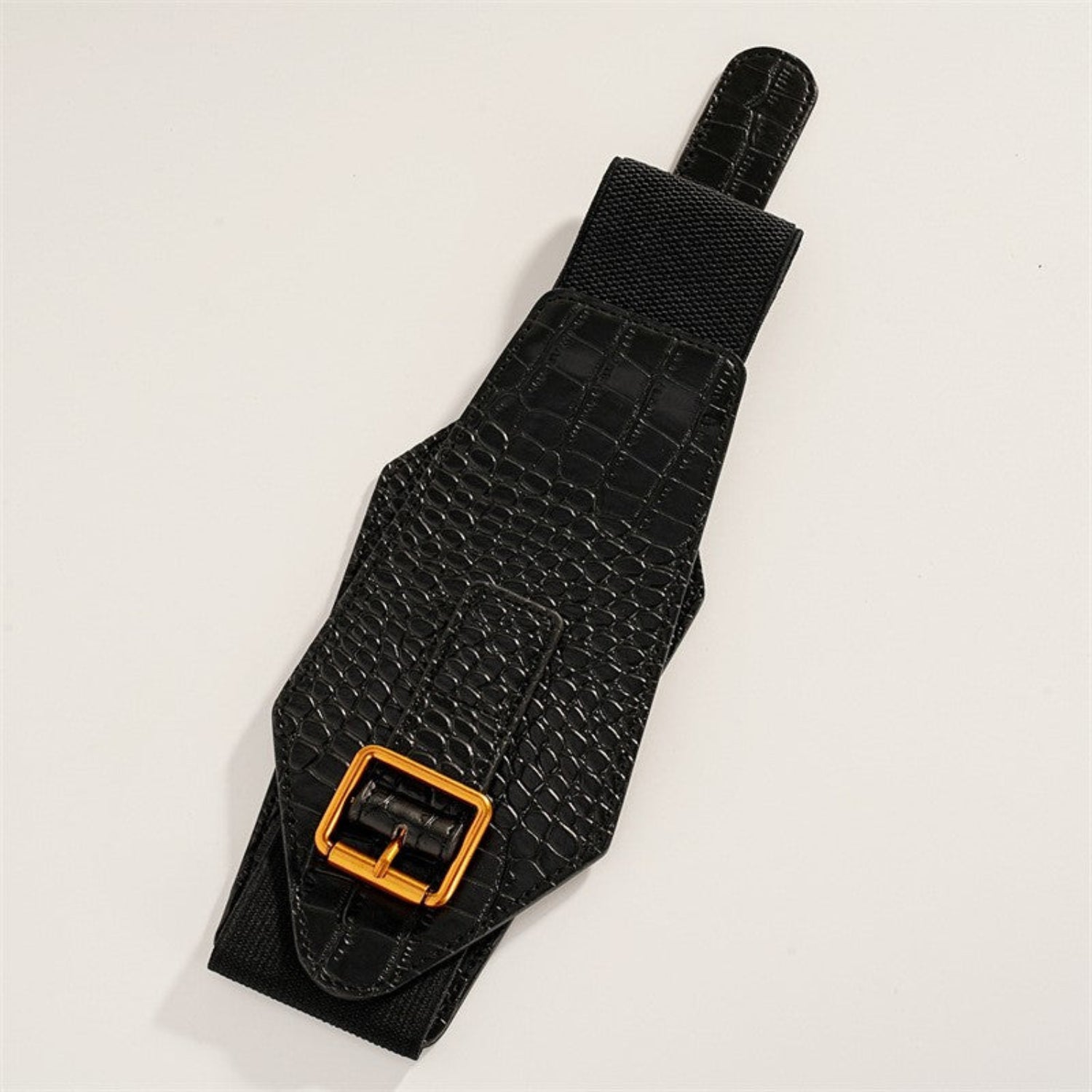Crocodile Embossed Wide Waist Black Belt JLTHB0383