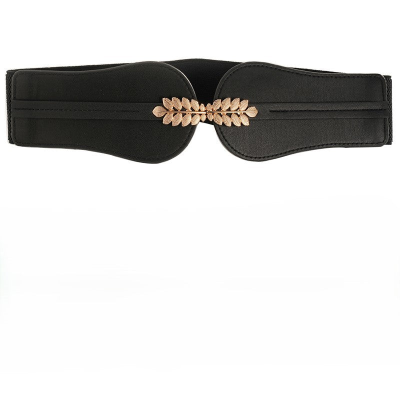 Gold Leaf Wide Elastic Black Belt JLTHB0388