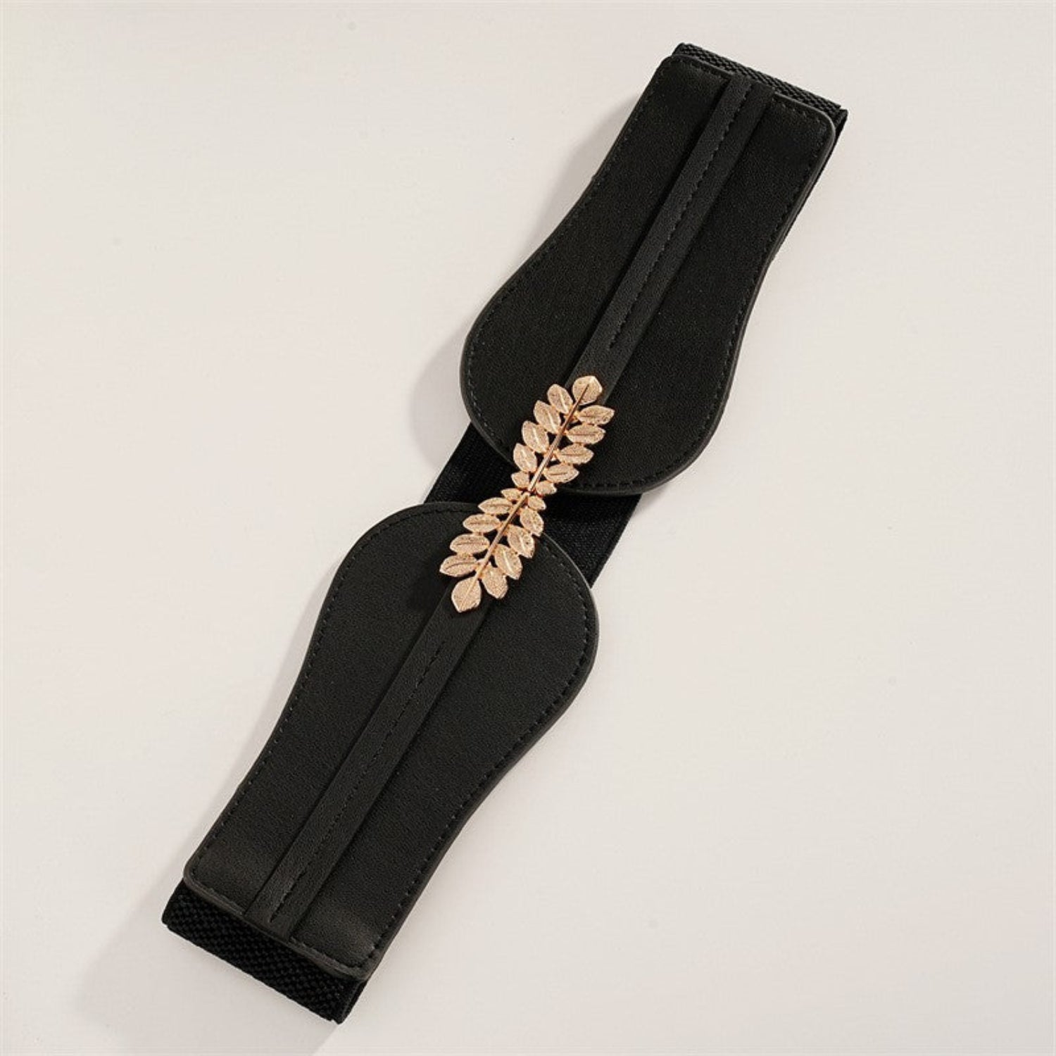Gold Leaf Wide Elastic Black Belt JLTHB0388