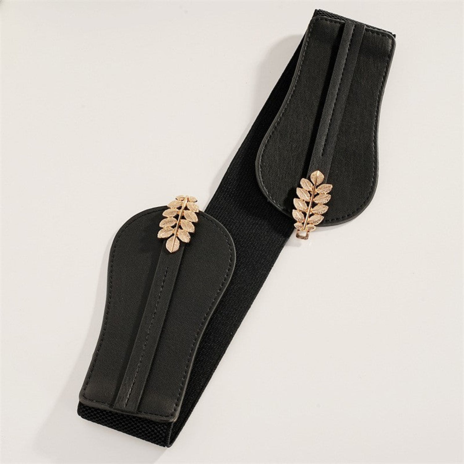 Gold Leaf Wide Elastic Black Belt JLTHB0388