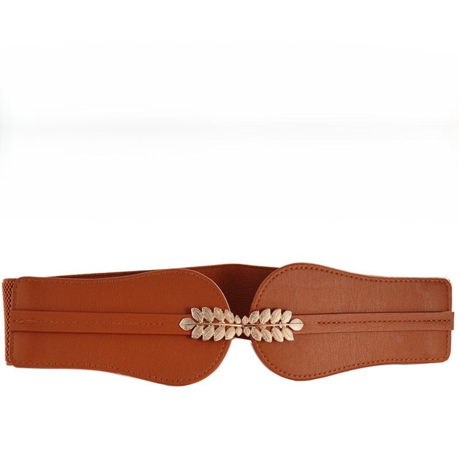 Gold Leaf Wide Elastic Brown Belt JLTHB0389