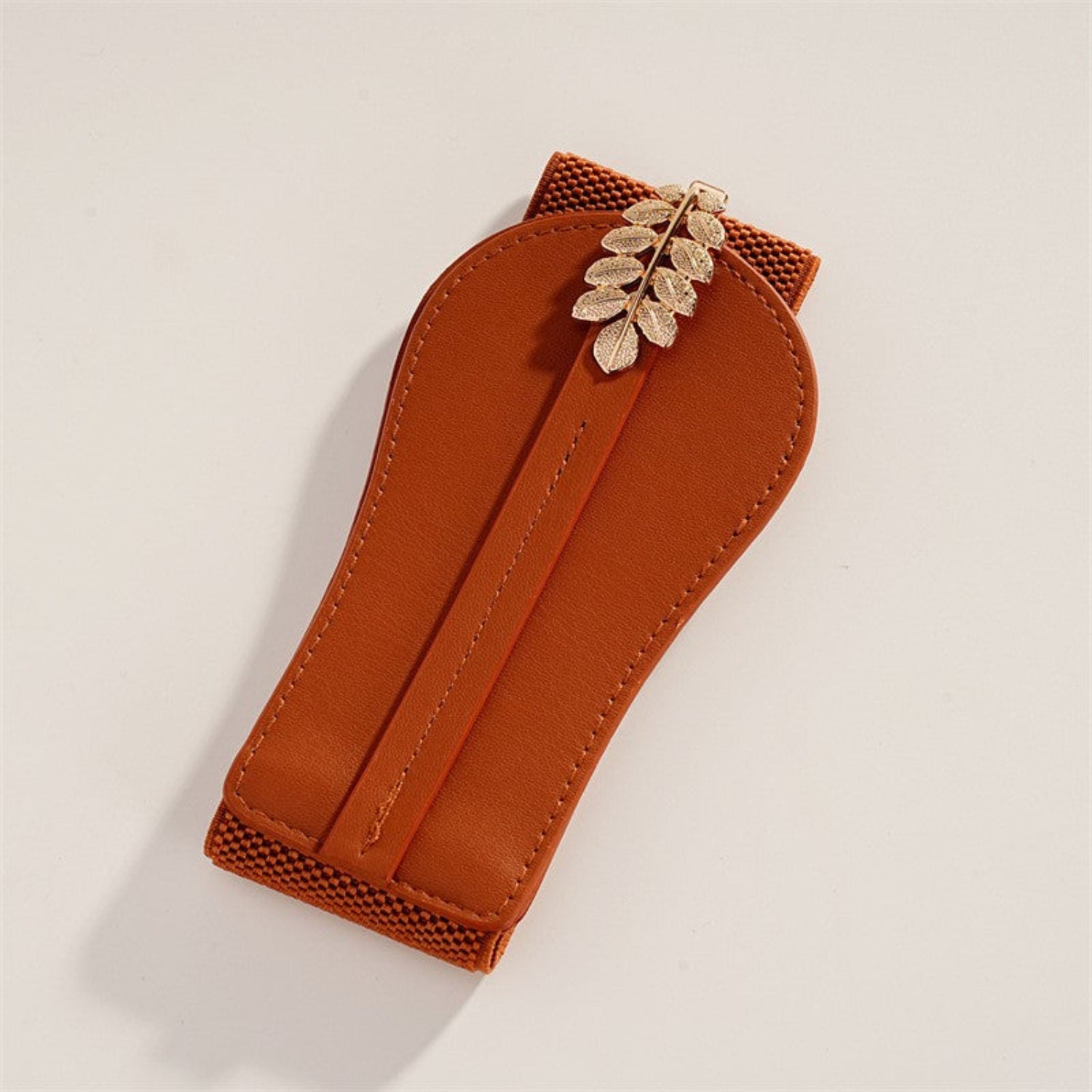 Gold Leaf Wide Elastic Brown Belt JLTHB0389