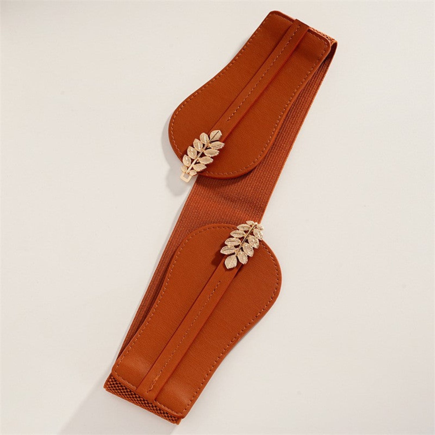 Gold Leaf Wide Elastic Brown Belt JLTHB0389