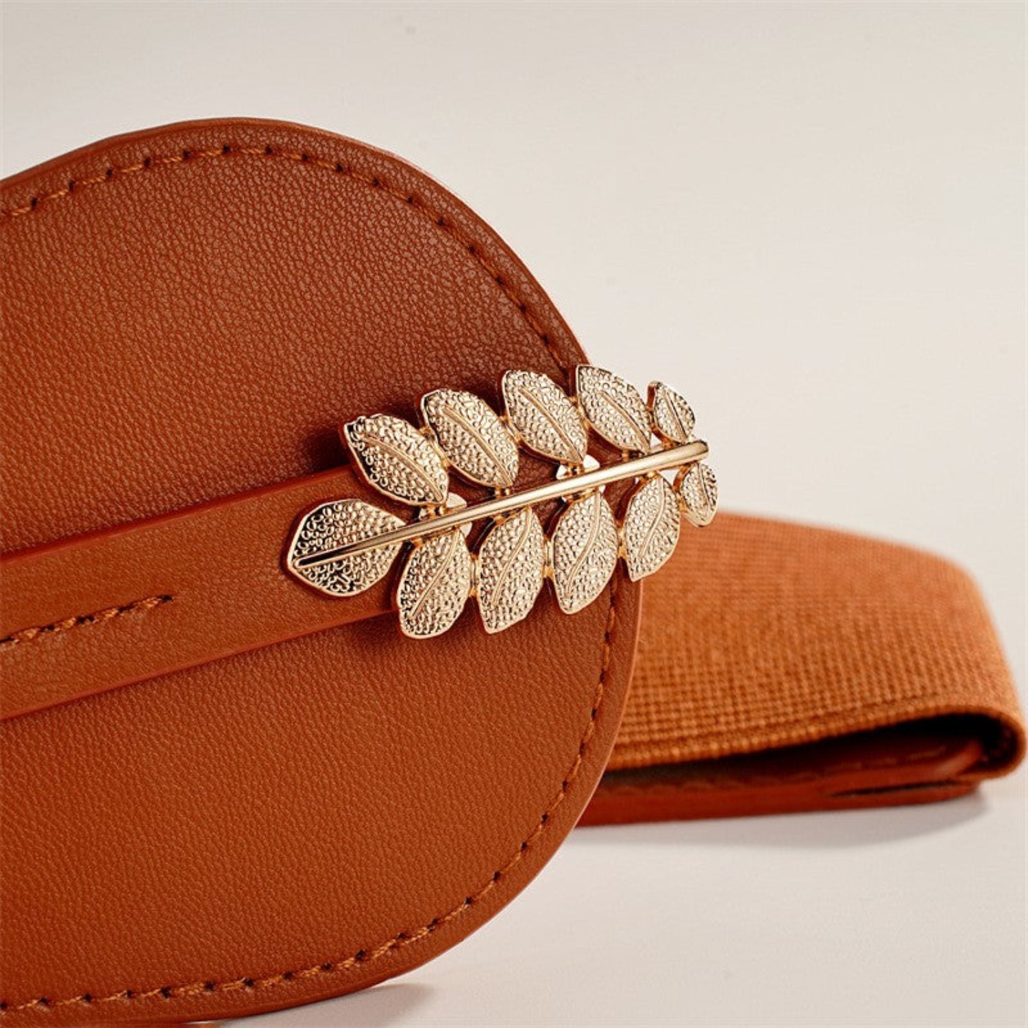 Gold Leaf Wide Elastic Brown Belt JLTHB0389