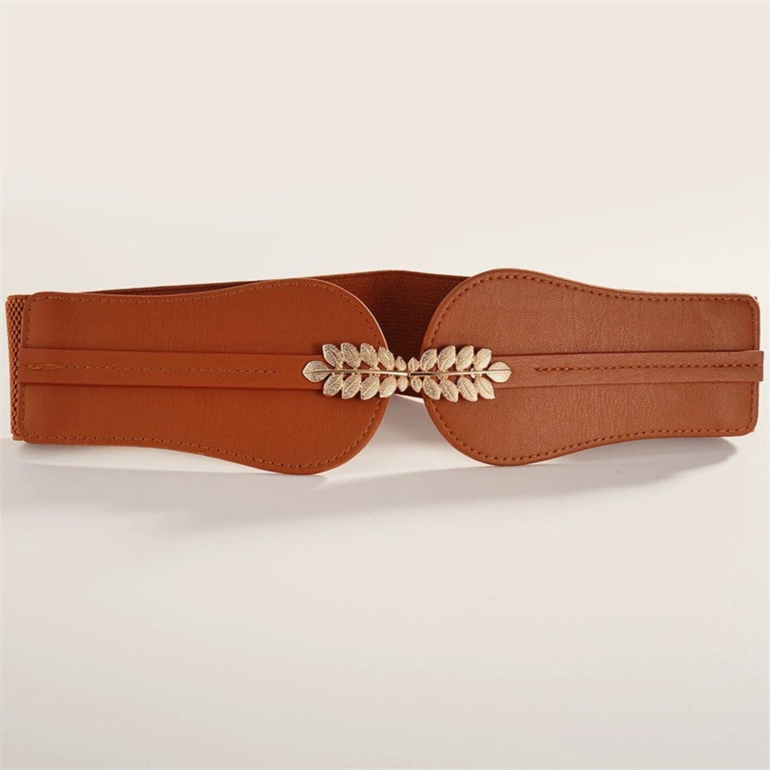 Gold Leaf Wide Elastic Brown Belt JLTHB0389