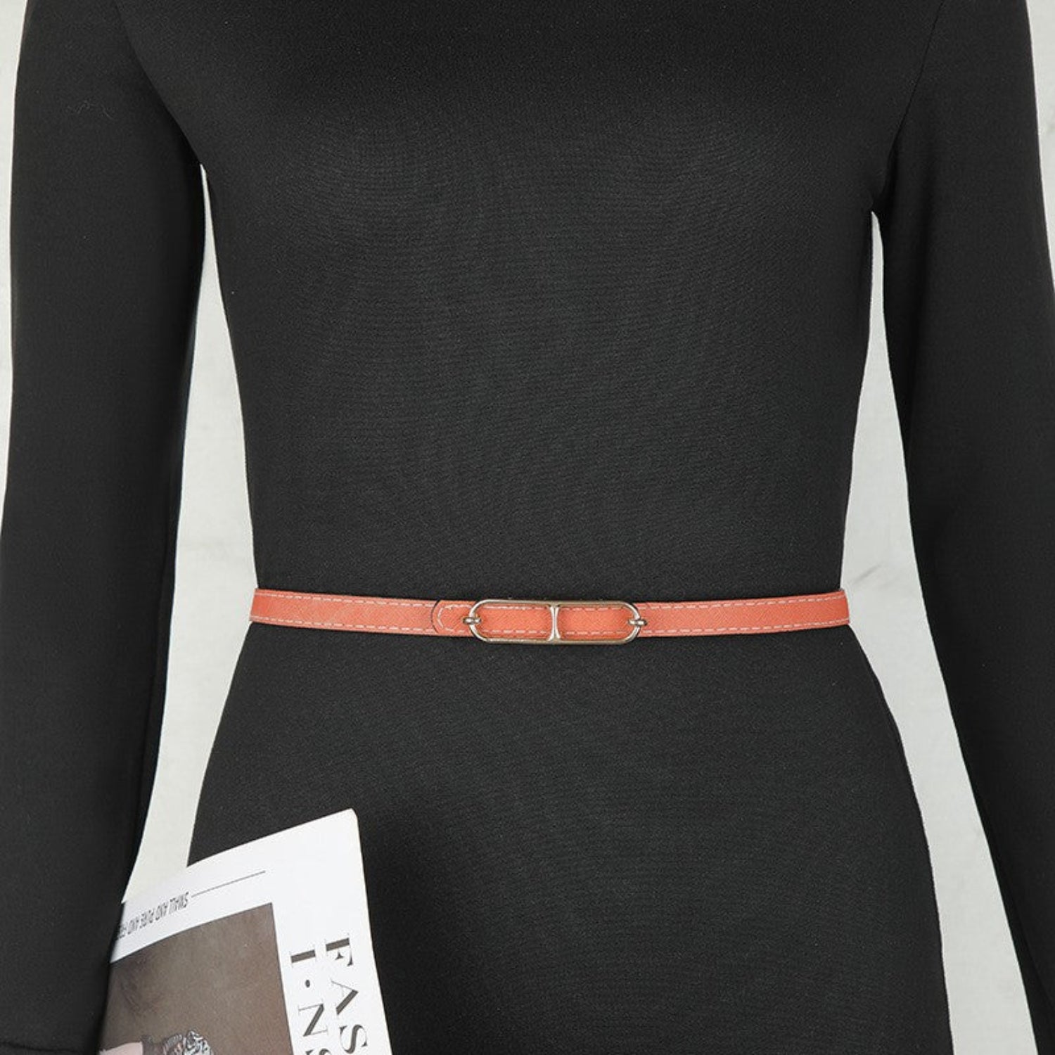 Pearl Wreath Buckle Skinny Brown Belt JLTHB0391