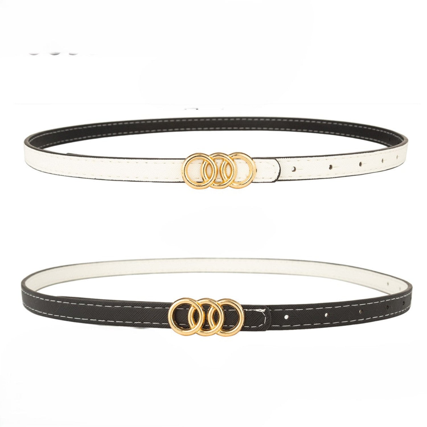 Reversible Gold Geometric Skinny White and Black Belt JLTHB0397