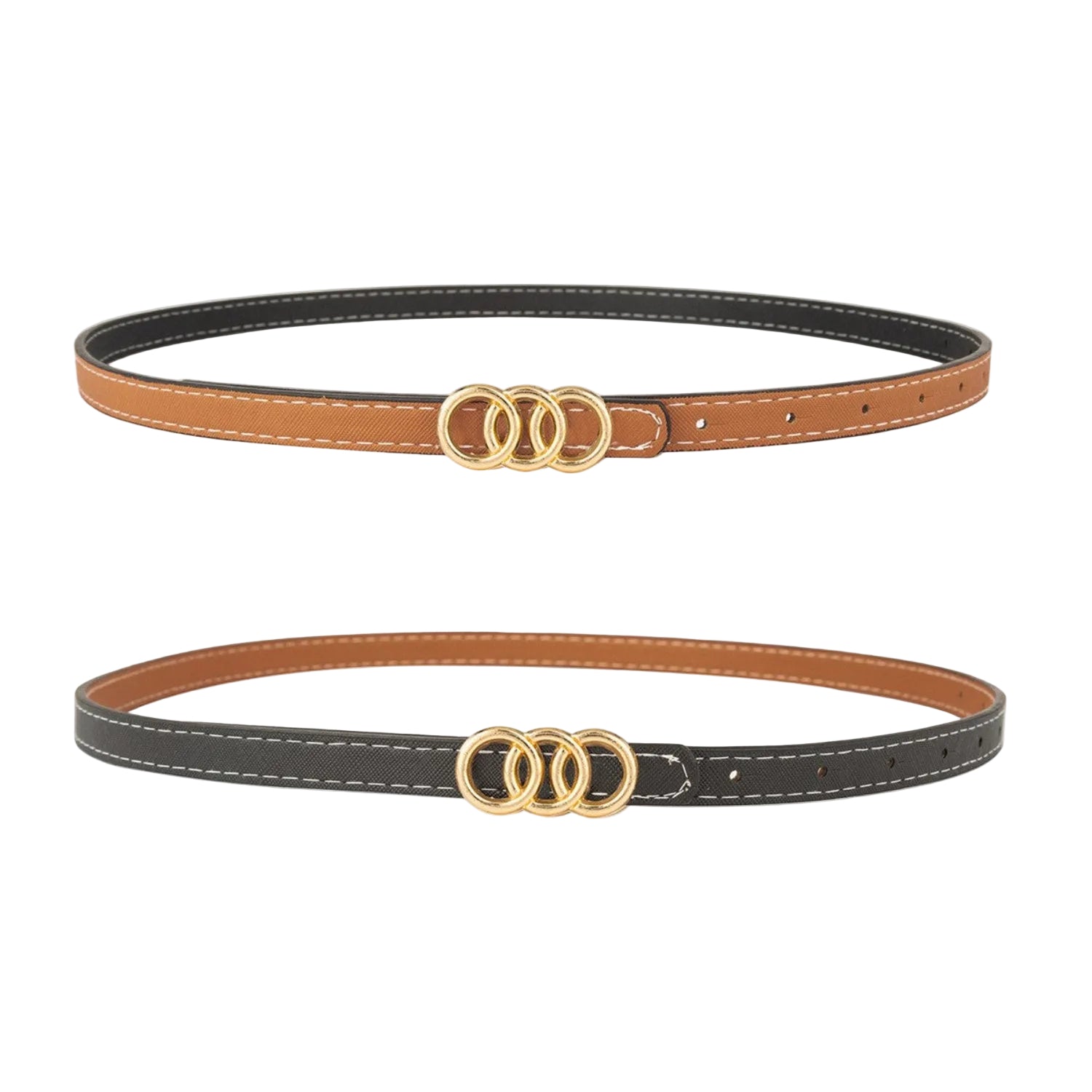 Reversible Gold Geometric Skinny Brown and Black Belt JLTHB0398