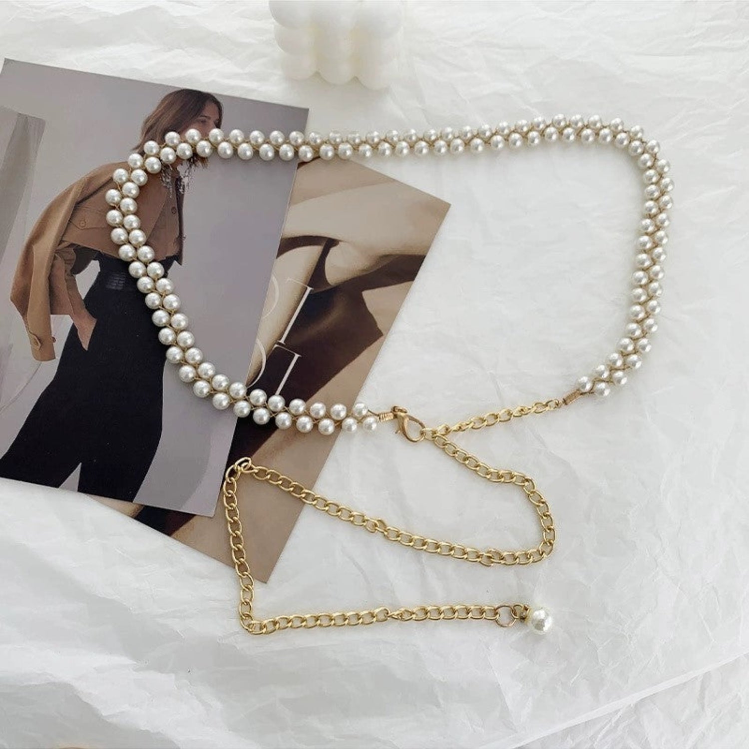 Double Strand Pearl Chain Belt JLTHB0403