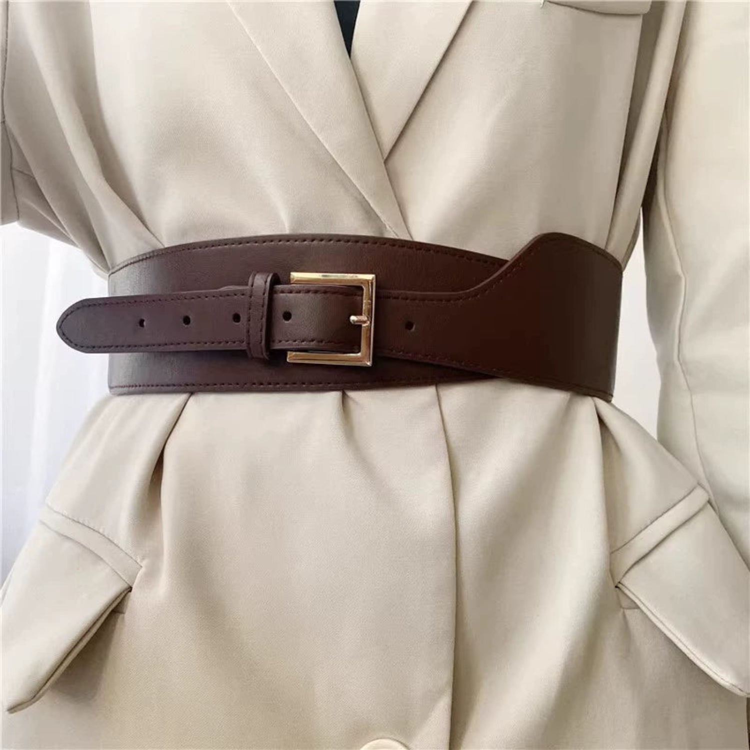 Wide Coffee Brown Leather Belt JLTHB0407