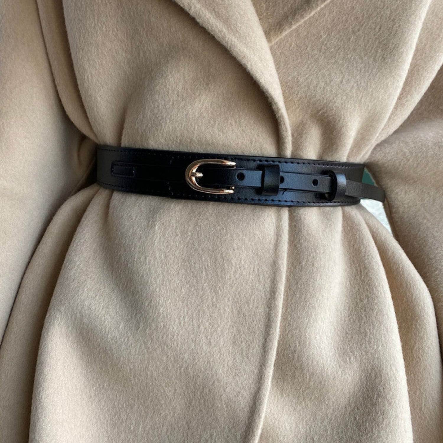 Black Layered Leather Waist Belt JLTHB0408