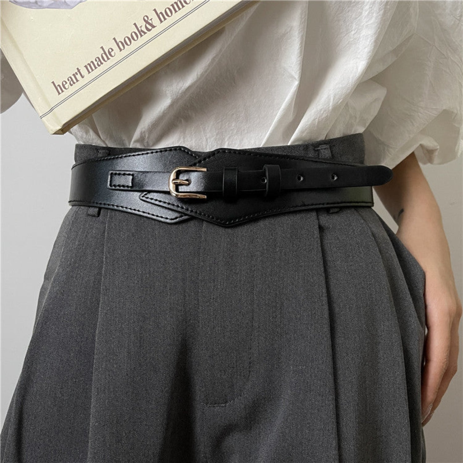Black Geometric Leather Waist Belt JLTHB0409