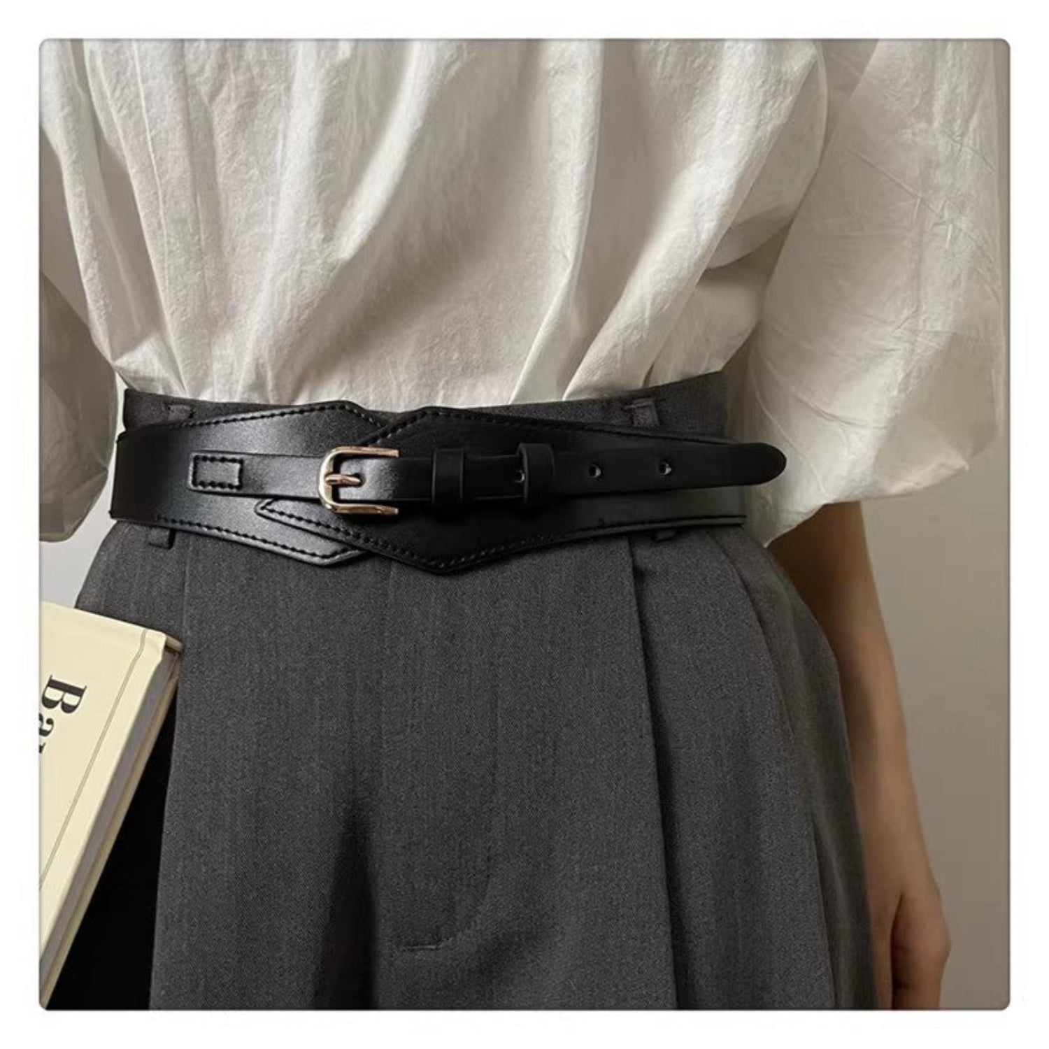 Black Geometric Leather Waist Belt JLTHB0409