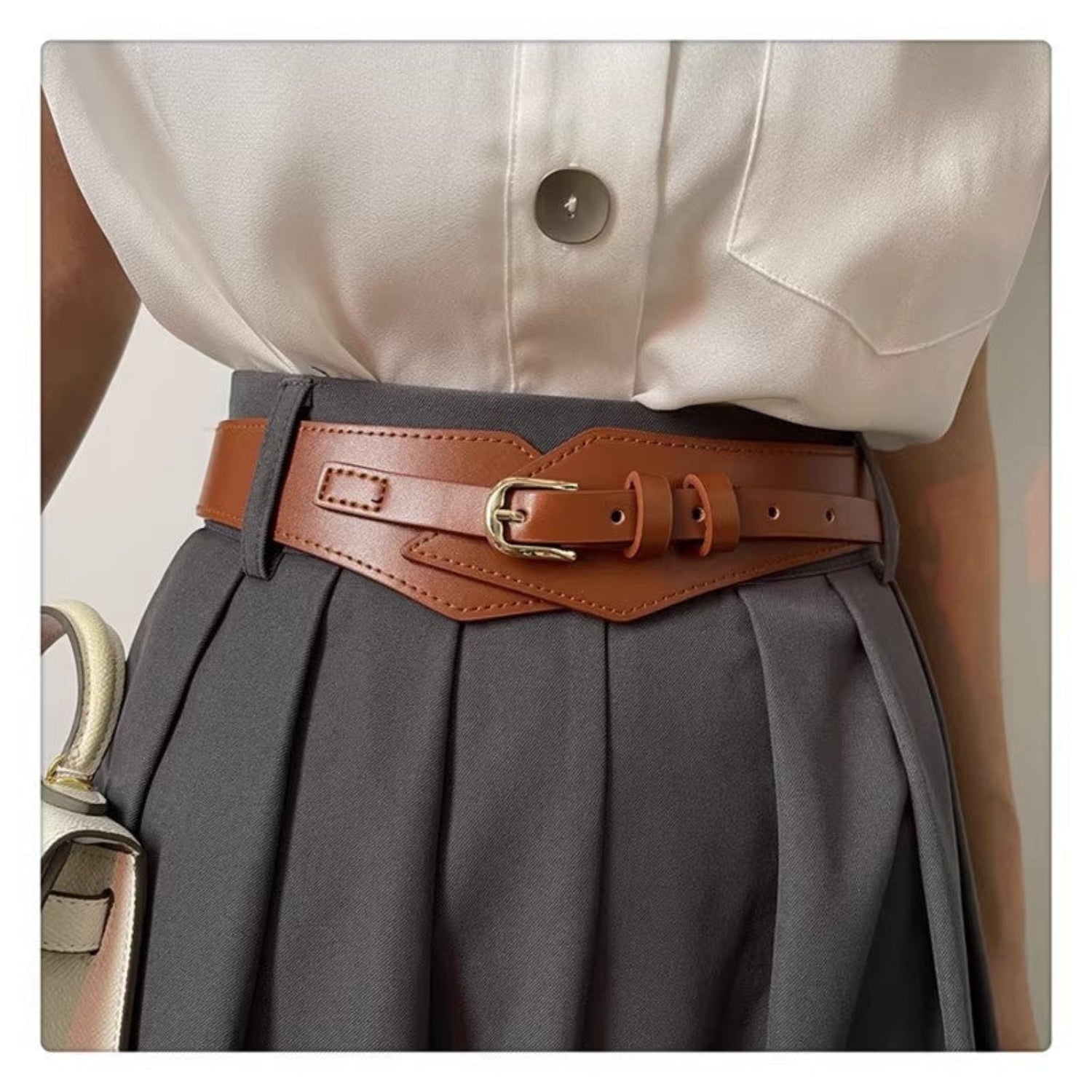 Brown Geometric Leather Waist Belt JLTHB0410