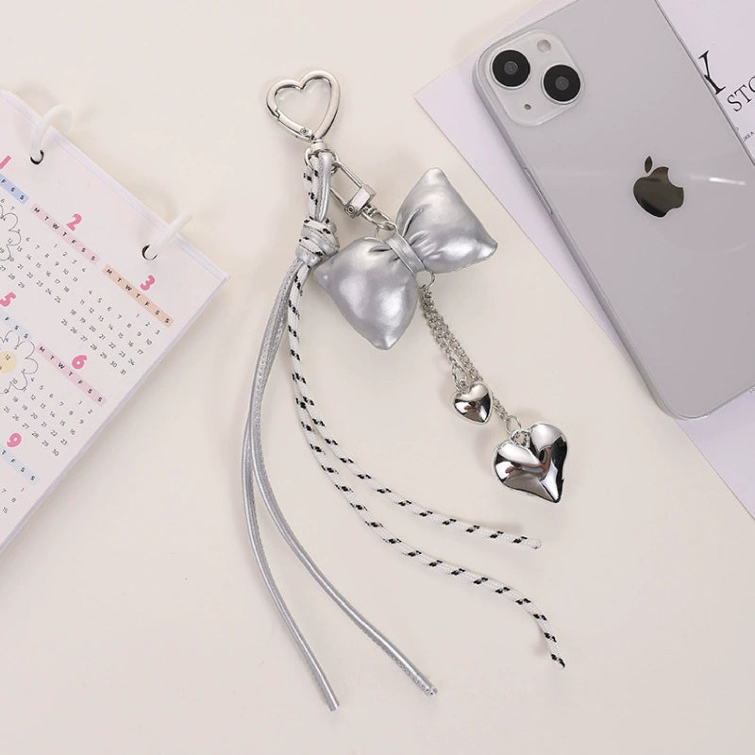 Silver Heart Bow Tassel Keychain JLTKC0004