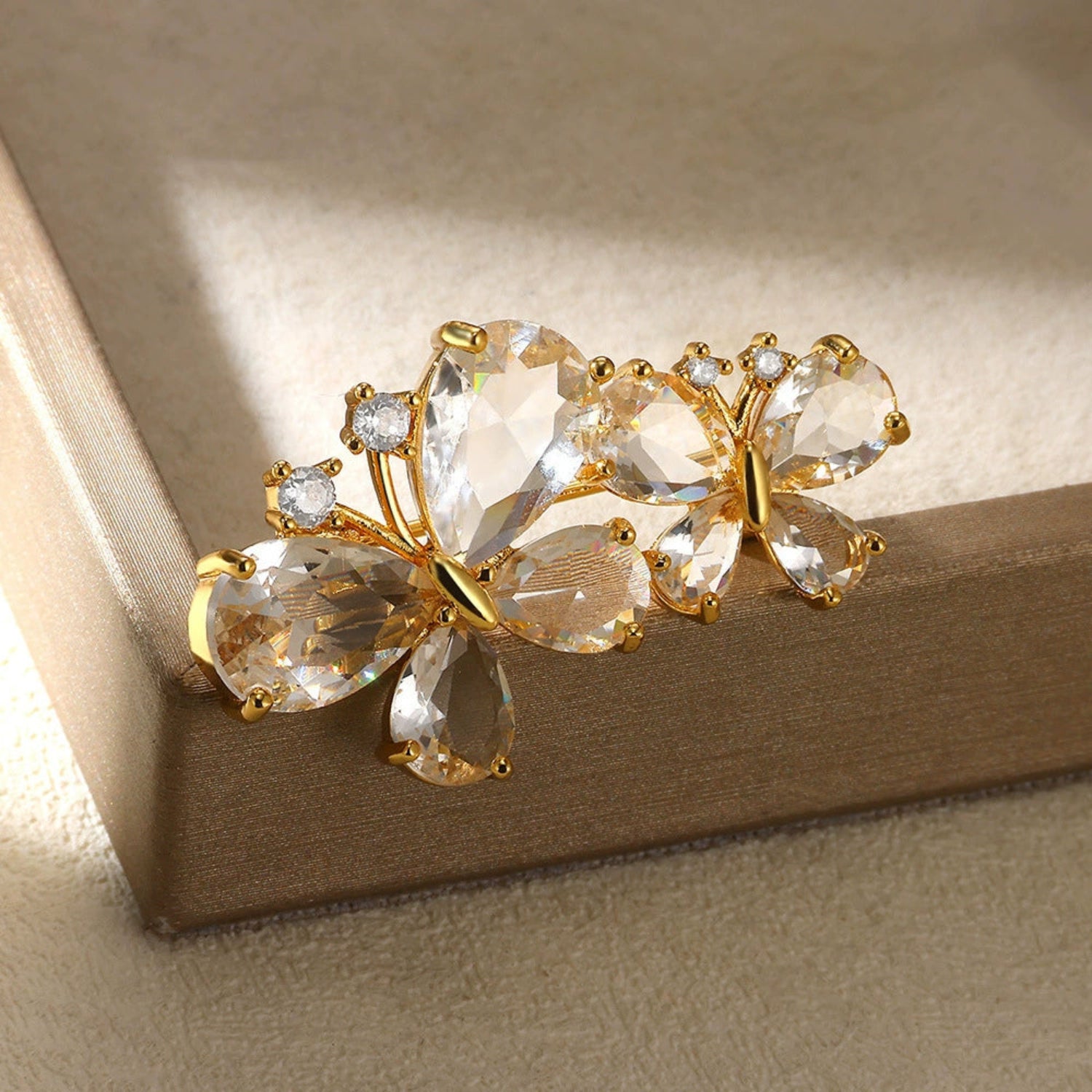 Gold Crystal Butterfly Stud Brooch JLTMC0006