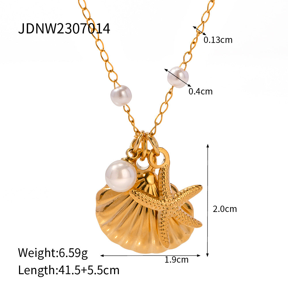 Just Lil Things Artifical Golden Seashell & Starfish Charm with Pearls Necklace JLTN1043
