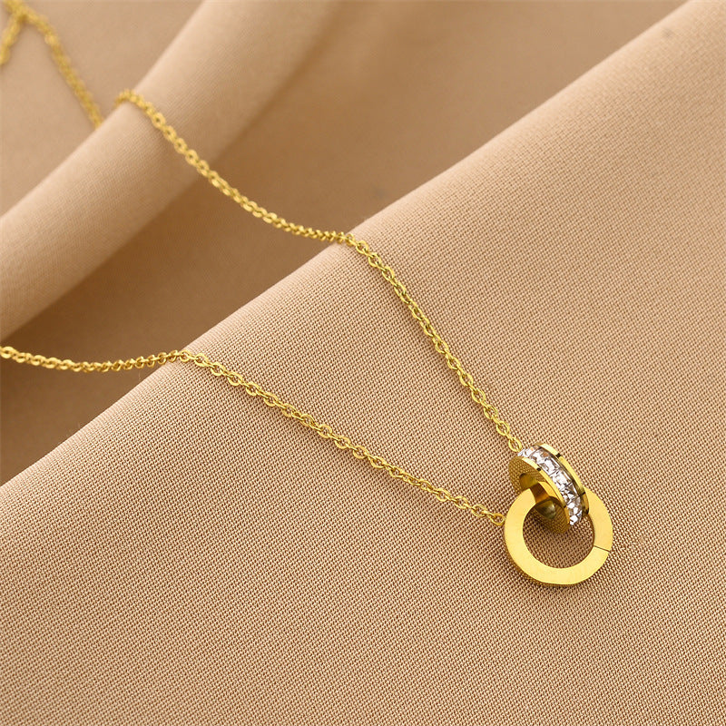 Trendy Dual Circle Inter Locked Gold Necklace JLTN1228