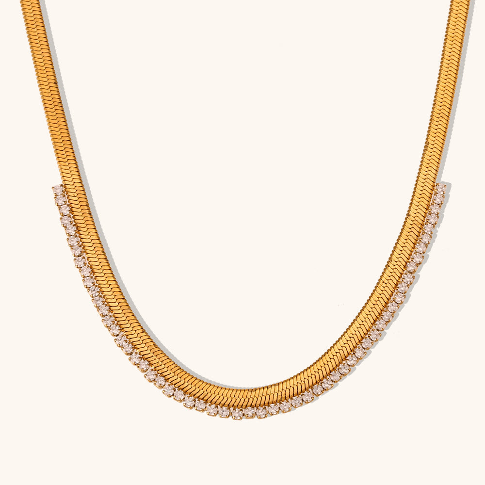 Dual Layer Zirconia Diamond Studed Gold Necklace JLTN1234