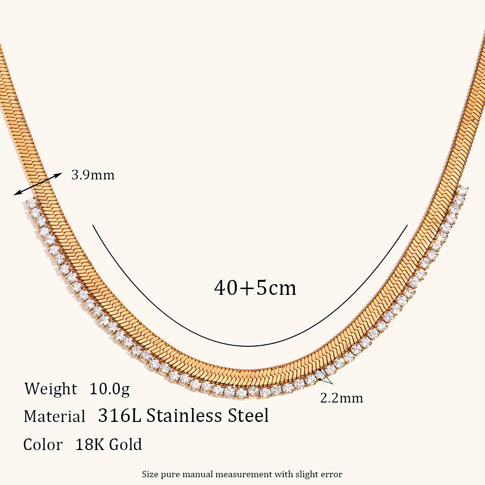 Dual Layer Zirconia Diamond Studed Gold Necklace JLTN1234
