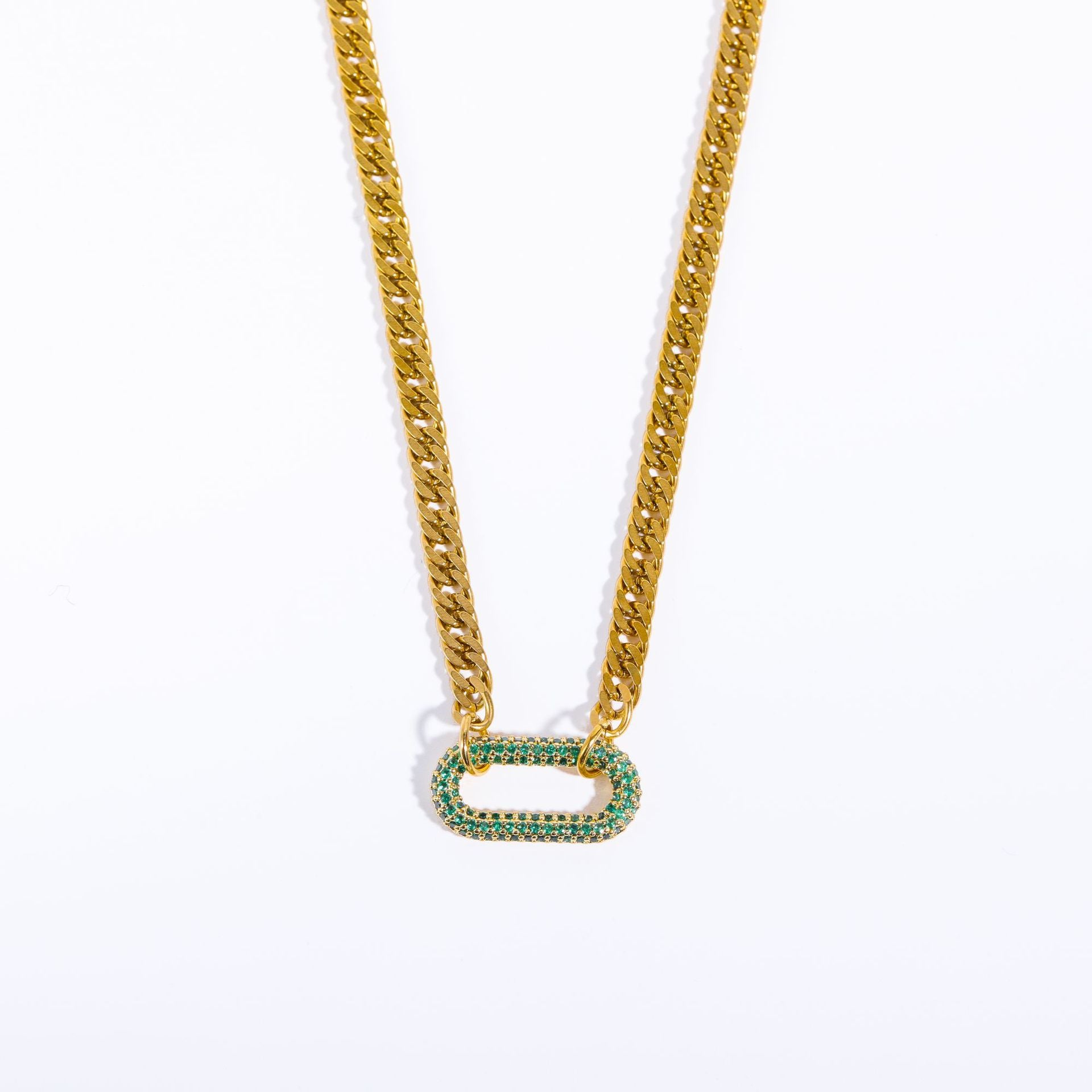 Oval Shape Multicolor Stone Studed Gold Chain Necklace JLTN1236