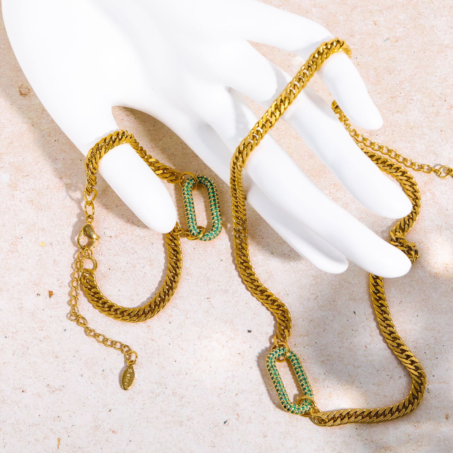 Oval Shape Multicolor Stone Studed Gold Chain Necklace JLTN1236