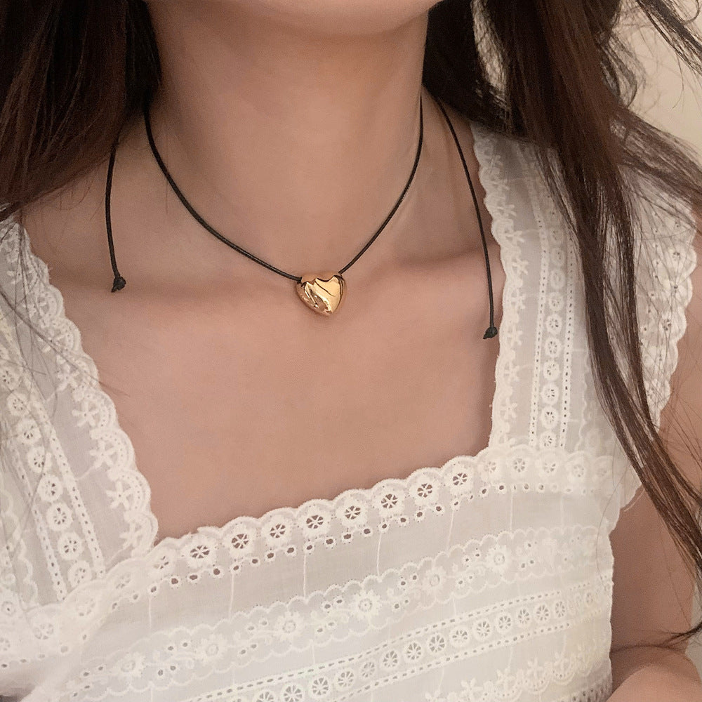 Rope Tie Metal Sense Love Pendant Gold Necklace JLTN1239