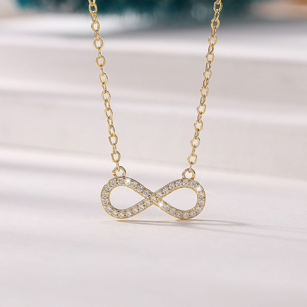 Trendy Infinity Shaped  Stone Inlaid  Gold Necklace JLTN1290