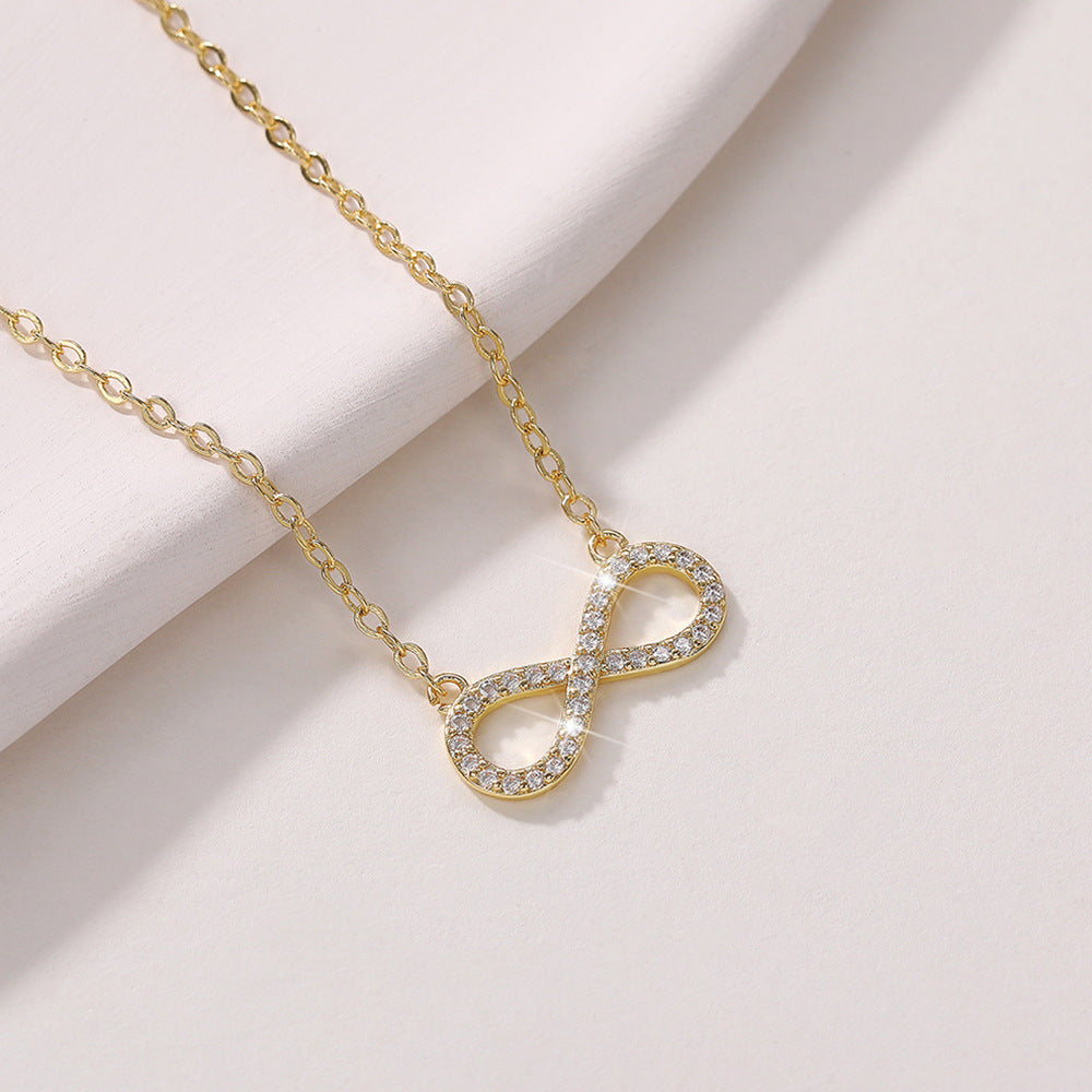 Trendy Infinity Shaped  Stone Inlaid  Gold Necklace JLTN1290