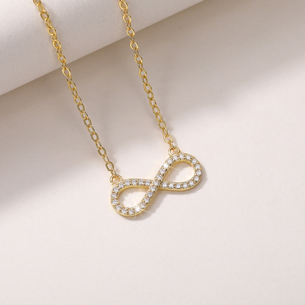 Trendy Infinity Shaped  Stone Inlaid  Gold Necklace JLTN1290