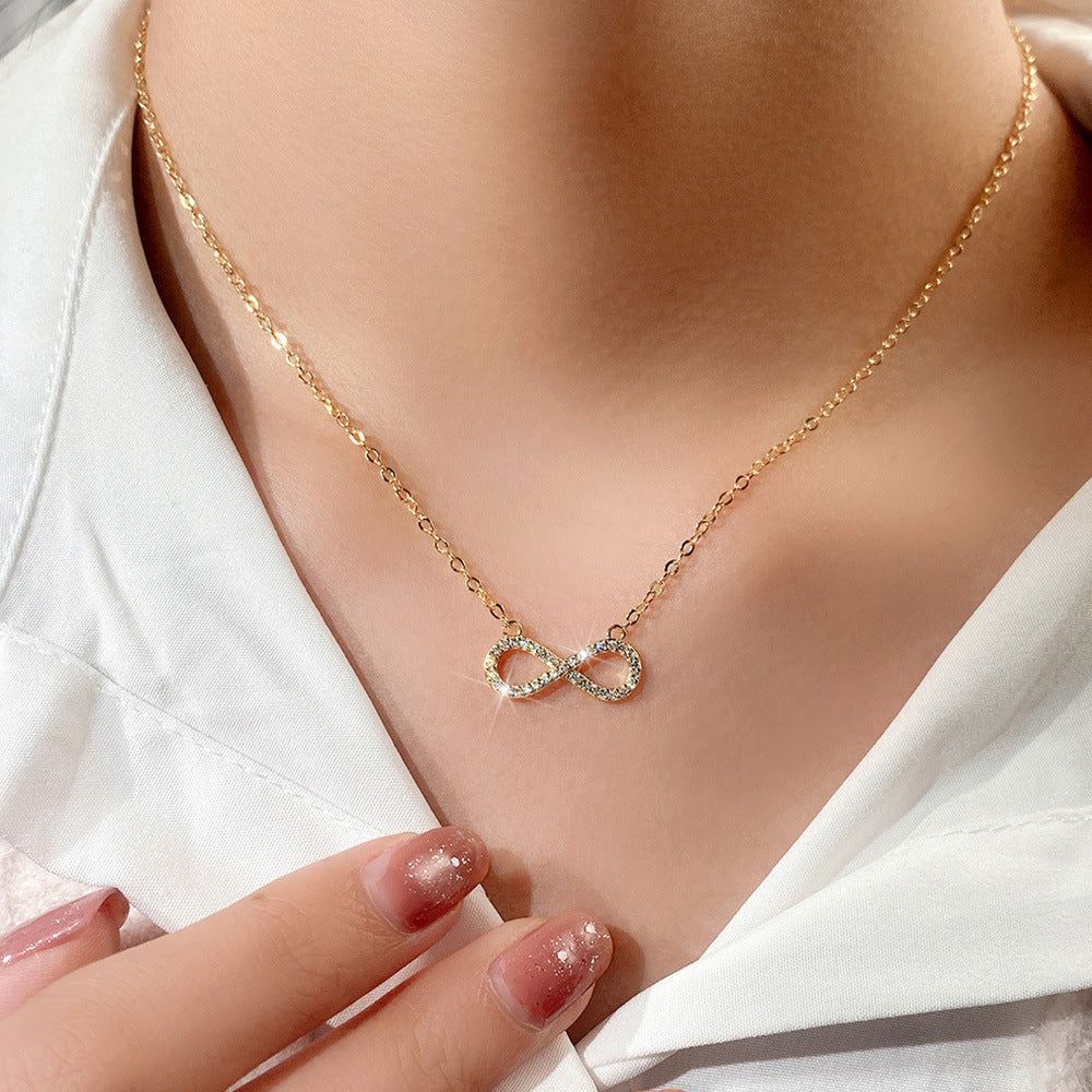Trendy Infinity Shaped  Stone Inlaid  Gold Necklace JLTN1290