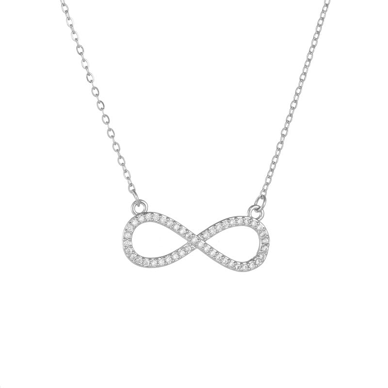 Trendy Infinity Shaped  Stone Inlaid Silver Necklace JLTN1291