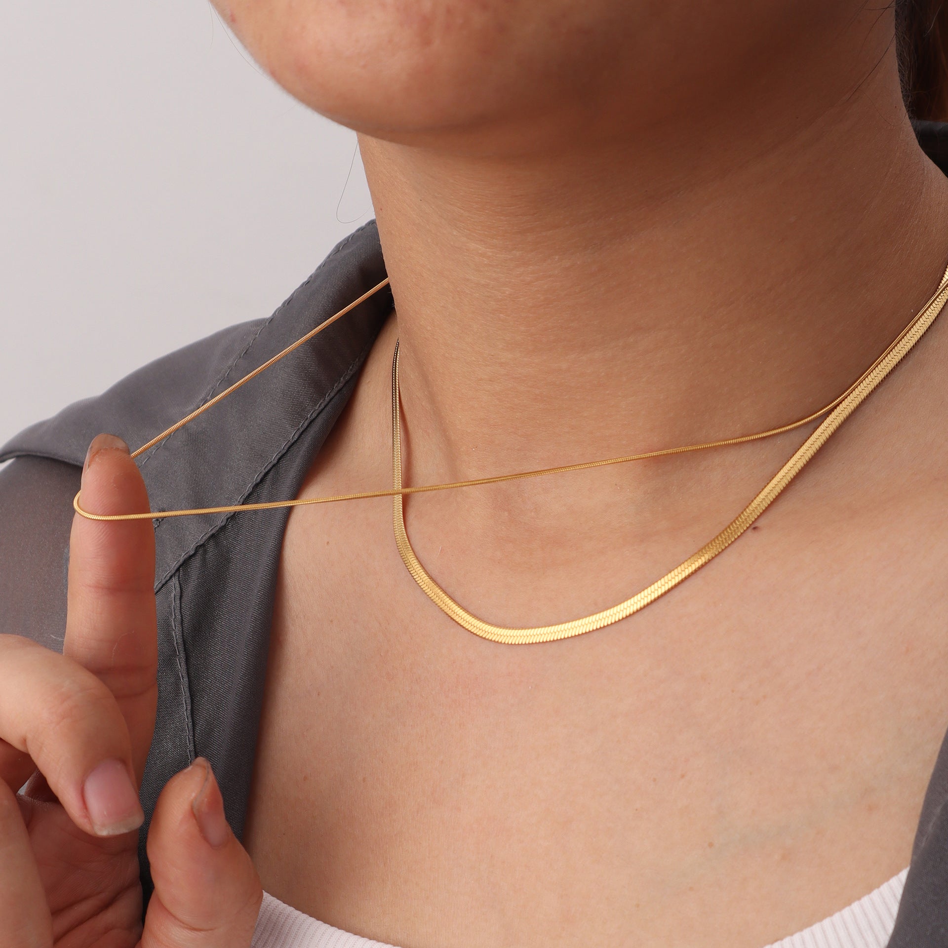 Modern Layered Gold Necklace with Smooth Snake Chain JLTN1326