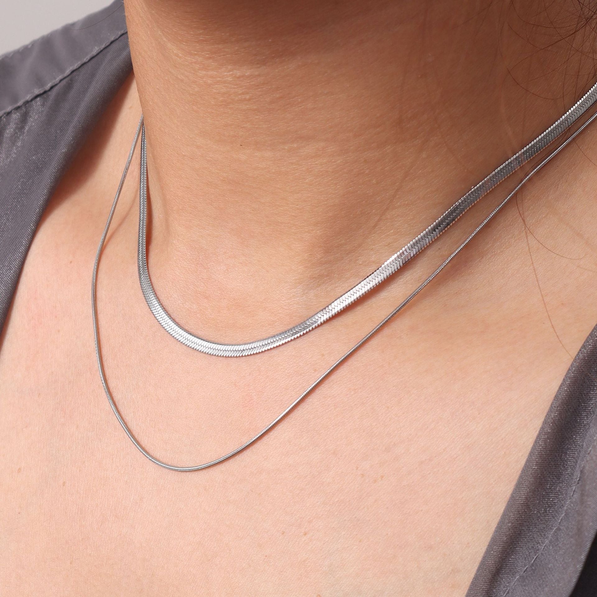 Modern Layered Gold Necklace with Smooth Snake Chain JLTN1327