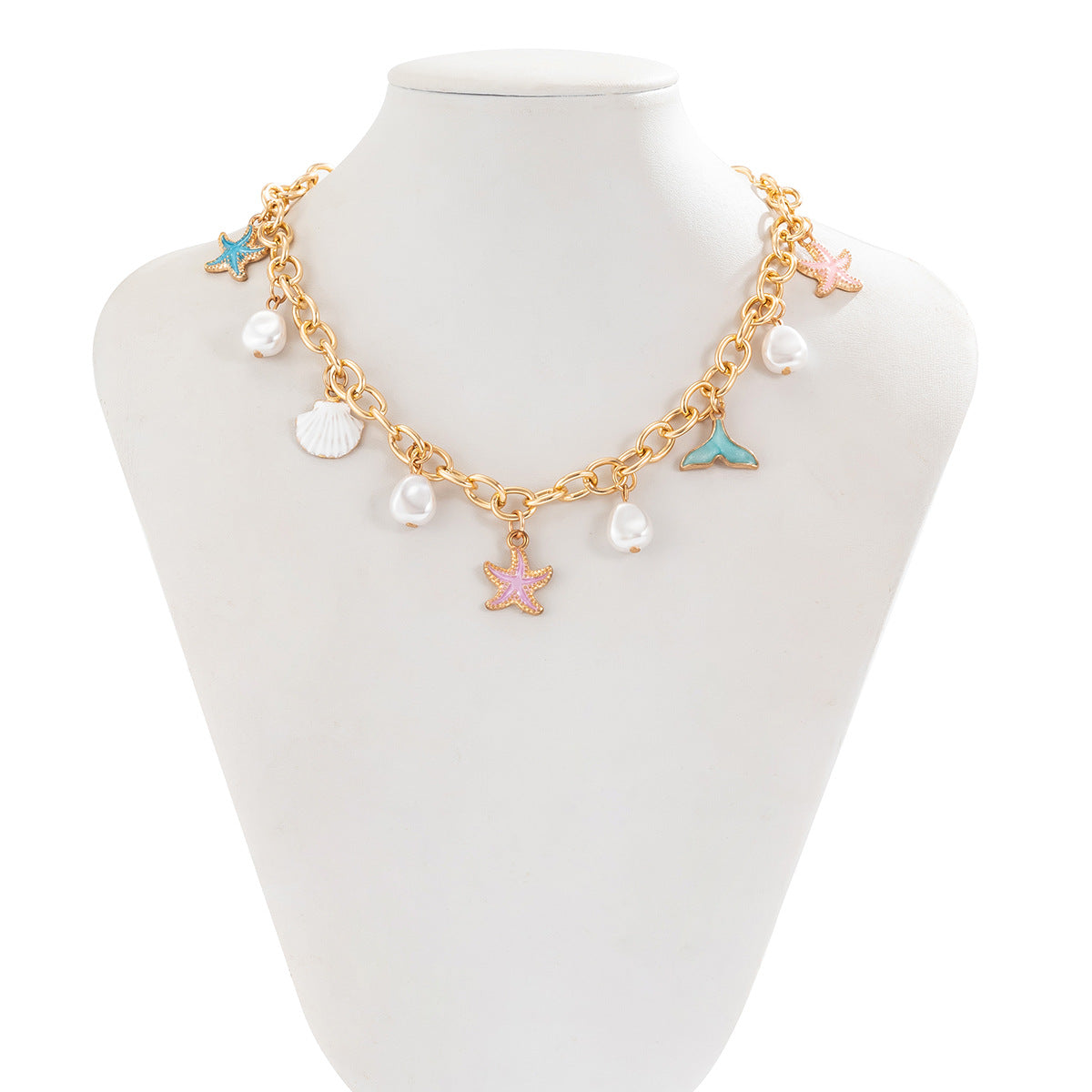 Beach-Inspired Charm Necklace with Enamel Accents and Pearls JLTN1330