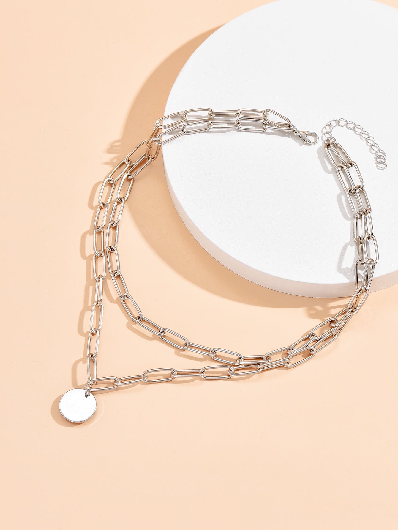 Minimalist Silver Chain Necklace with Stylish Coin Charm JLTN1347