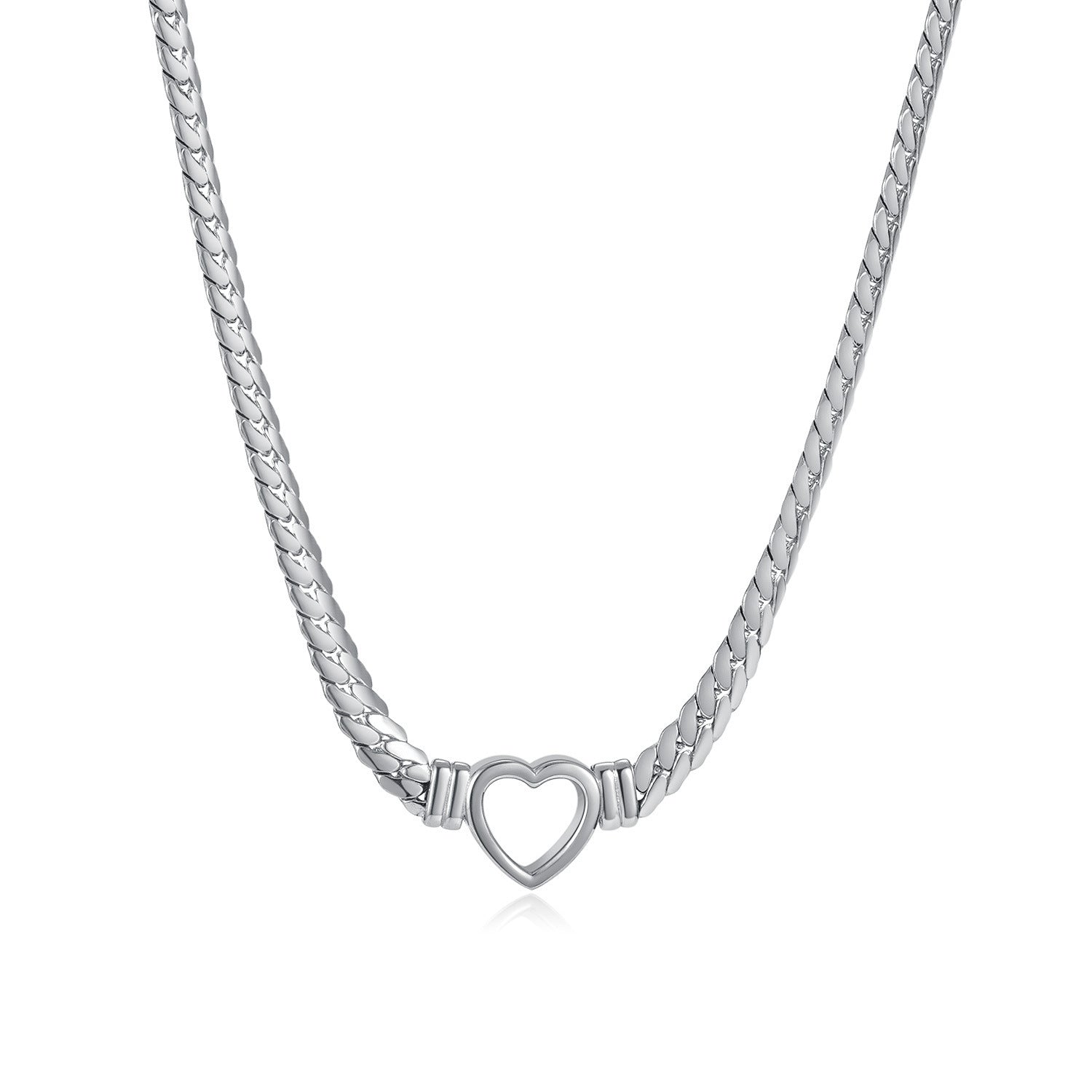 Stylish Silver Chain Necklace with Romantic Heart JLTN1349