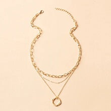 Layered Necklace with Geometric Ring Pendant JLTN1358
