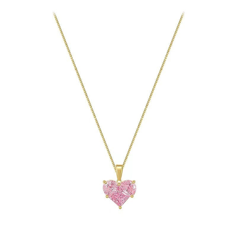 Romantic Heart Necklace with Pink Crystal Pendant JLTN1371