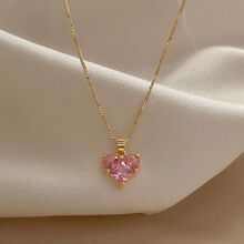 Romantic Heart Necklace with Pink Crystal Pendant JLTN1371
