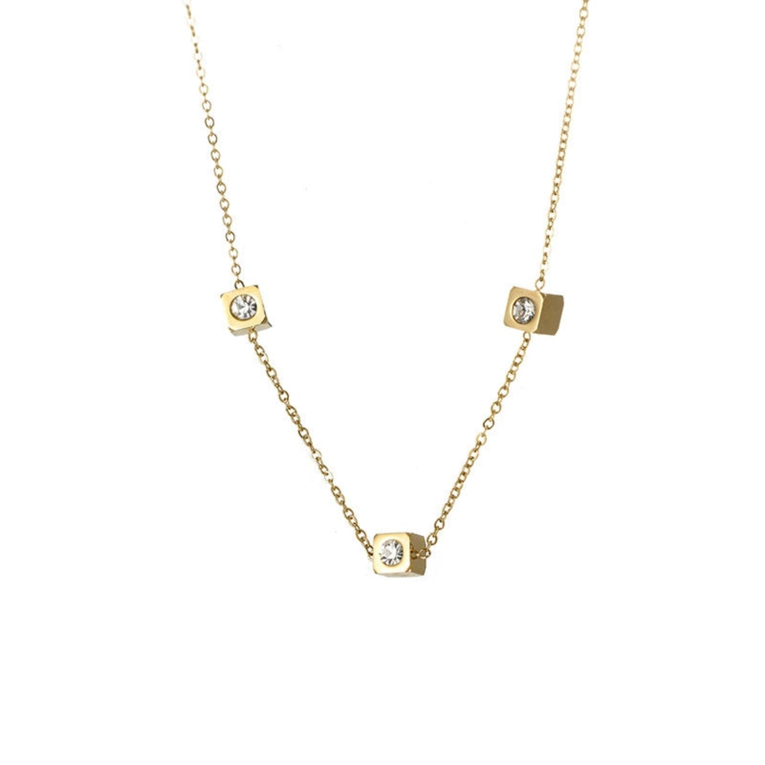 Triple Charm Gold Necklace with Sparkling Cubes JLTN1373