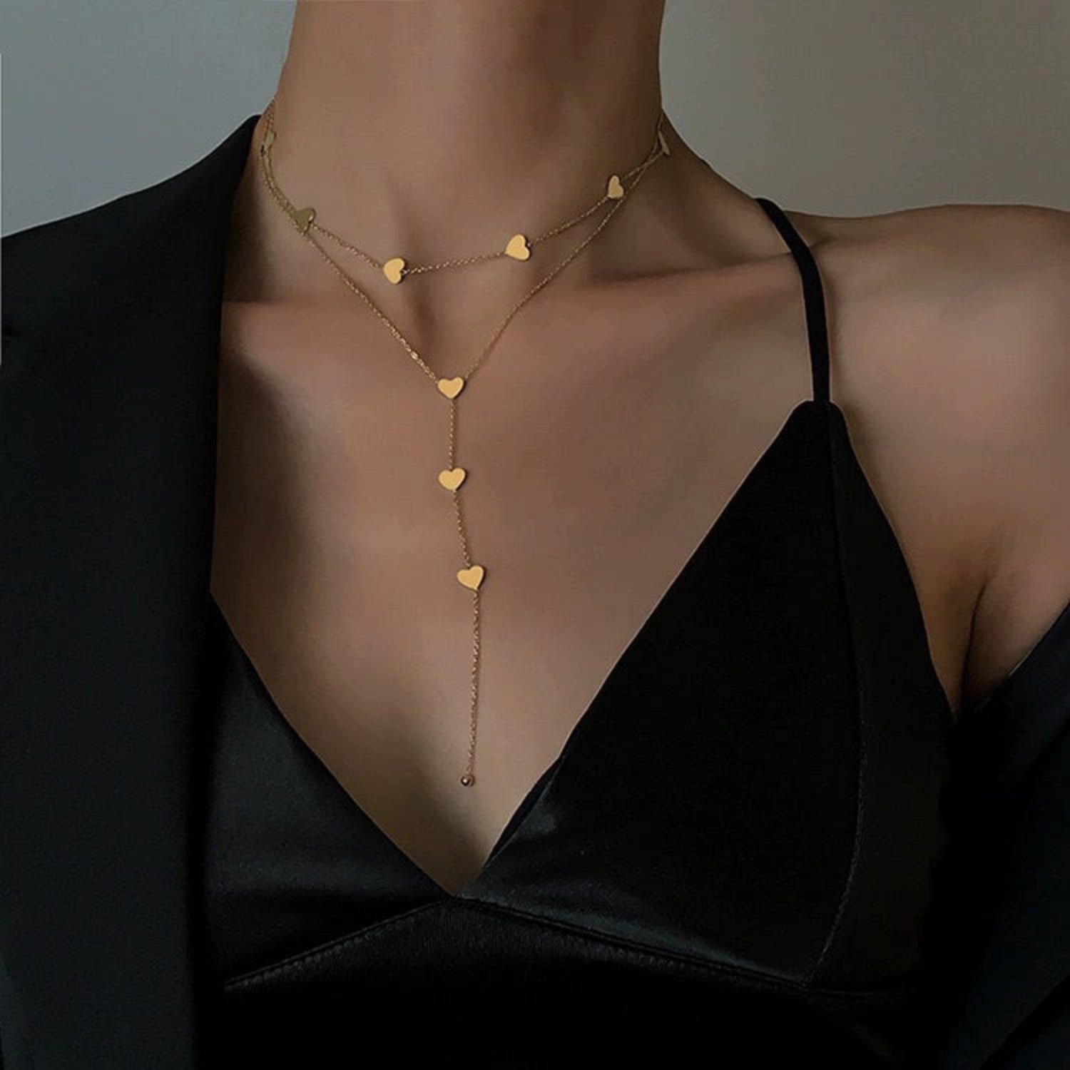 Two Layered Heart Drop Y-Necklace JLTN1710