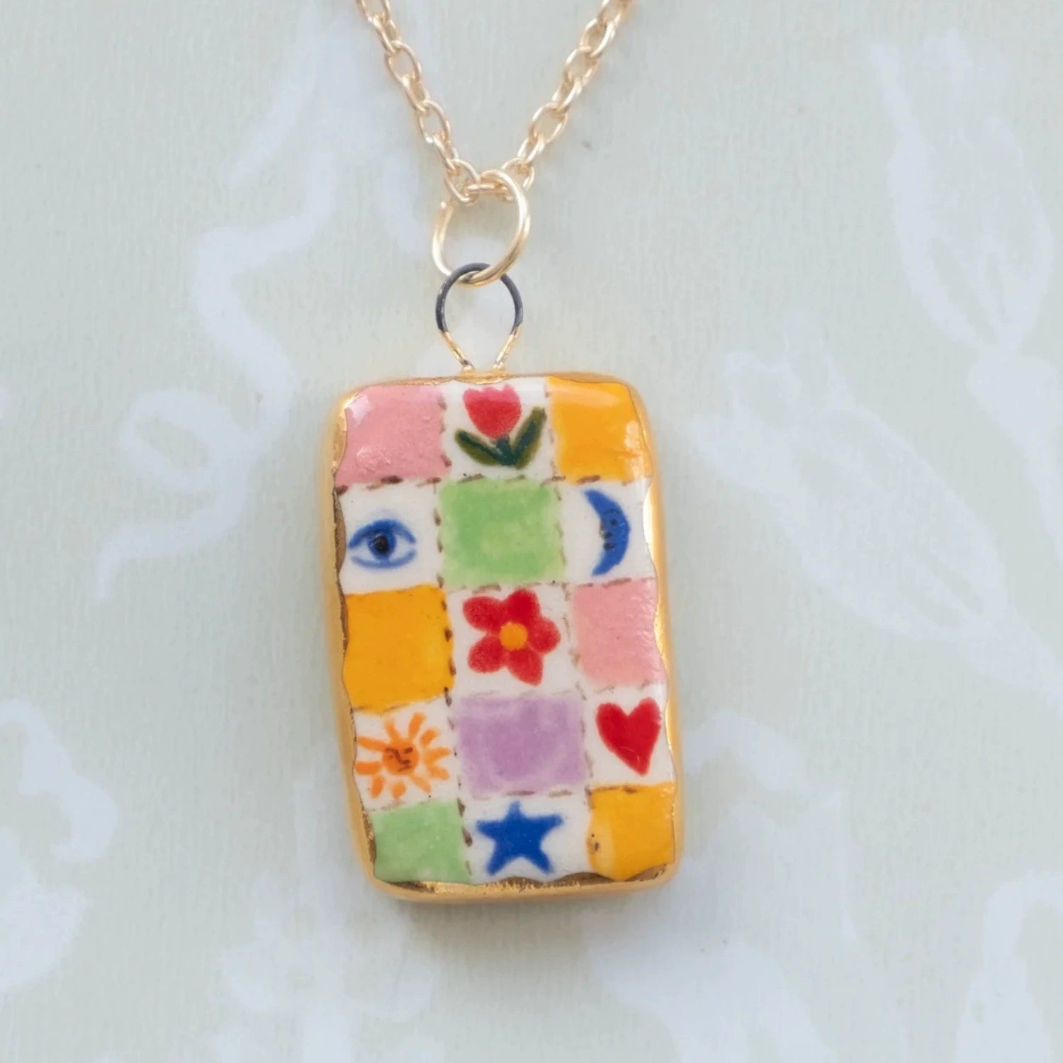 Tiled Mosaic Charm Pendant Necklace JLTN1712