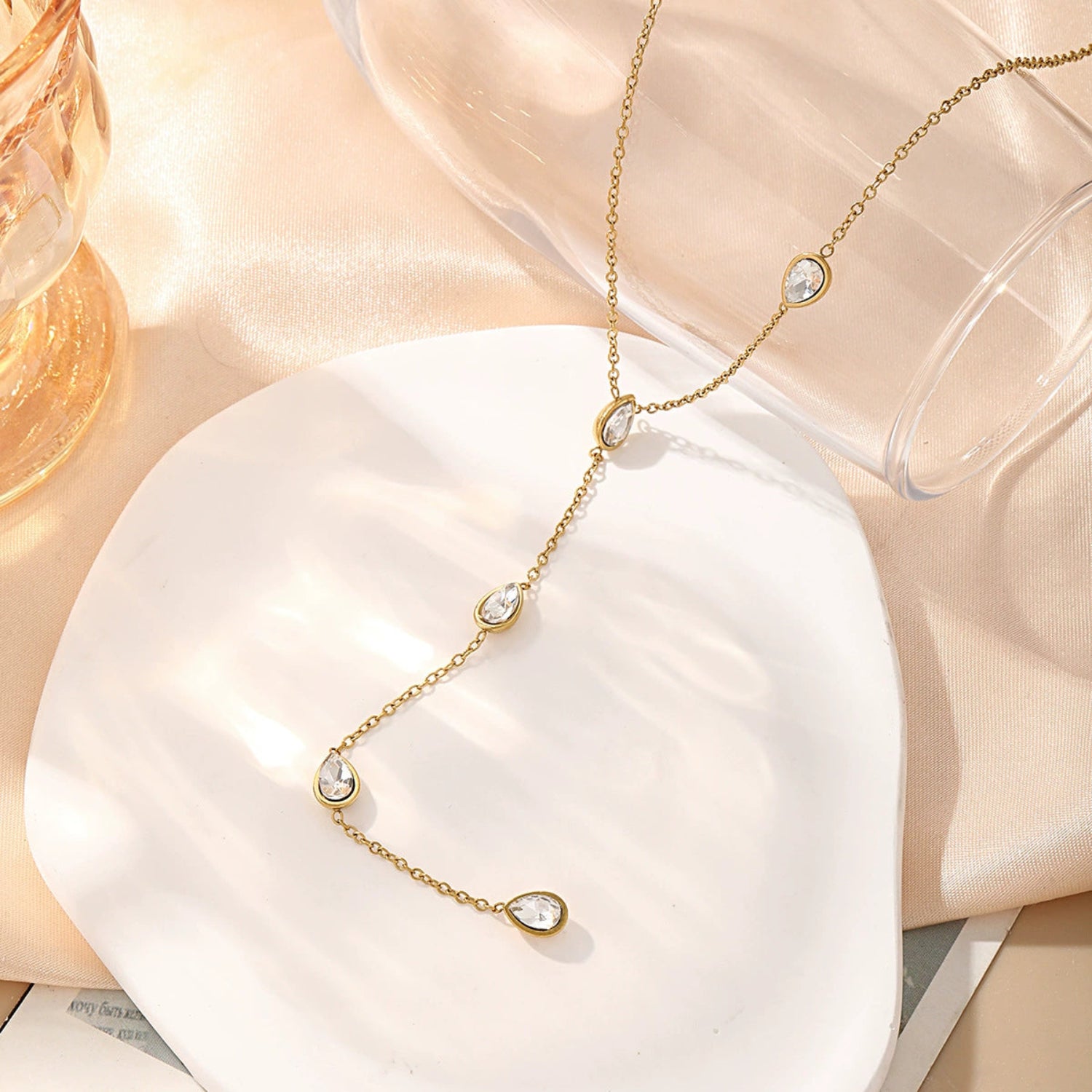 Teardrop White Gemstone Y-Lariat Necklace JLTN1717