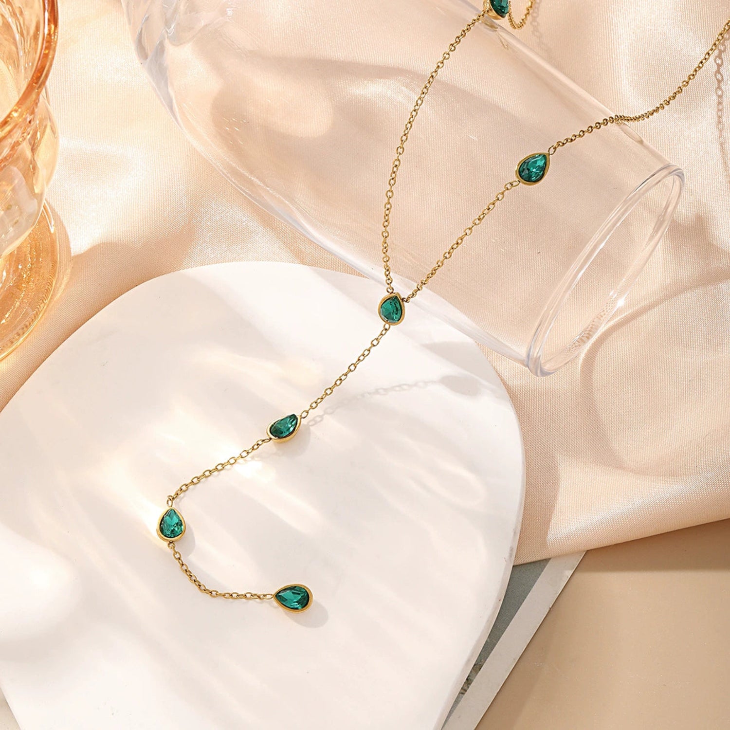 Emerald Green Teardrop Y-Lariat Necklace JLTN1718