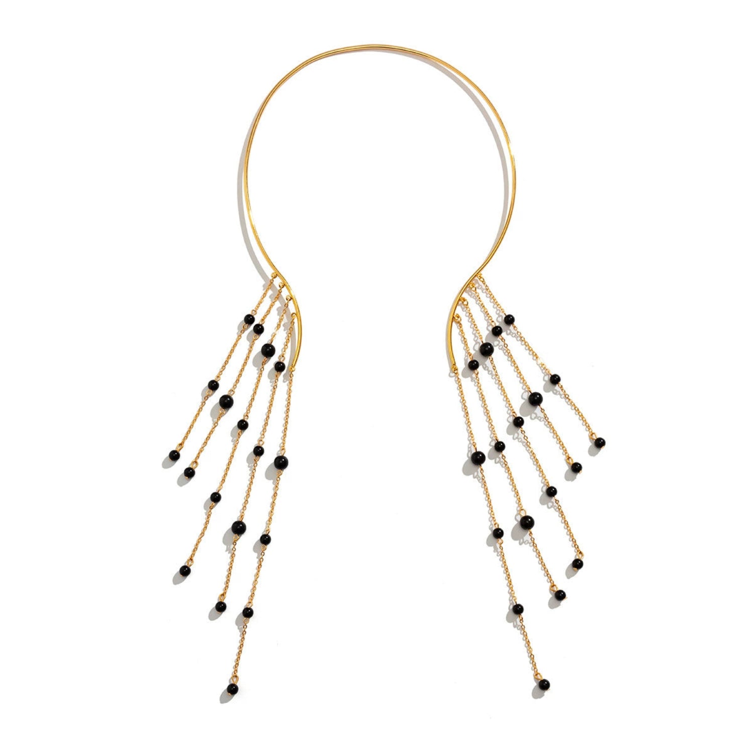 Black Beaded Fringe Collar Necklace JLTN1725