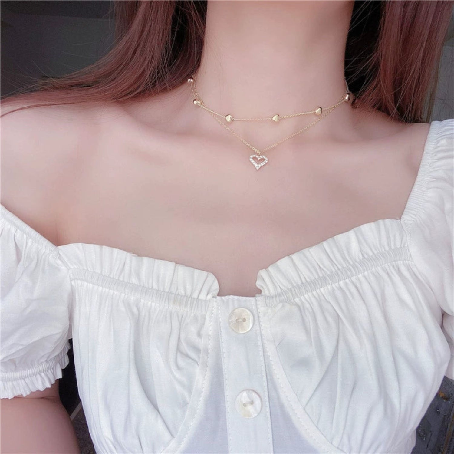 Layered Gold Crystal Heart Necklace JLTN1732