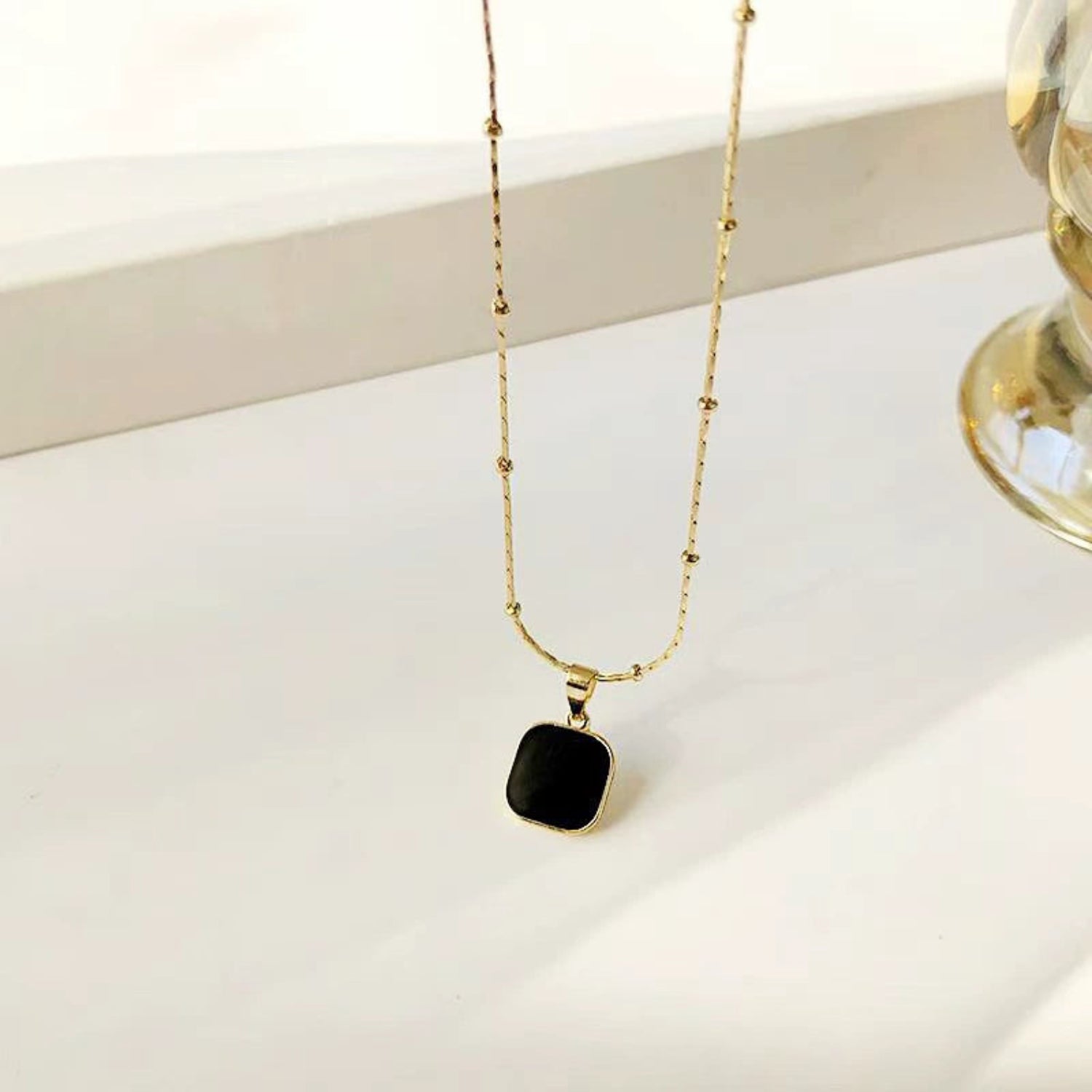Gold Black Square Pendant Necklace JLTN1735